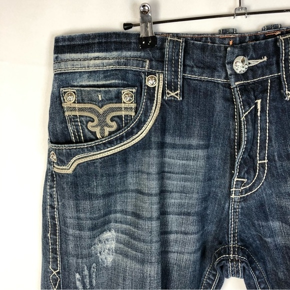 Rock & Republic Leon Dark Wash Embellished Bootcut Jeans 34 - Picture 3 of 5